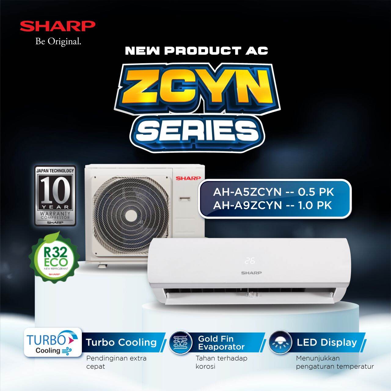Sharp AC Standard Wall Mounted Split 1 PK - AH-A9ZCY
